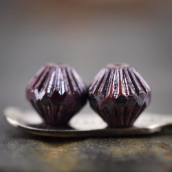 Bicone rouge prune 11mm X4 Perles Verre Tchèque Opaque Métallisé