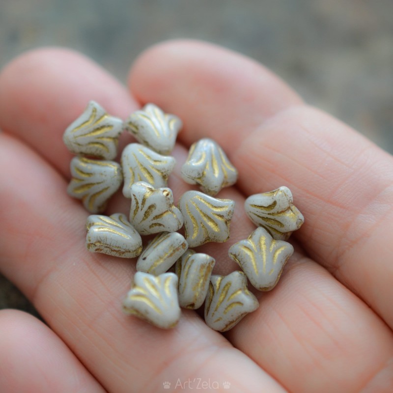 Fleurs de lys gris doré 9mm X10 Perles verre tchèque