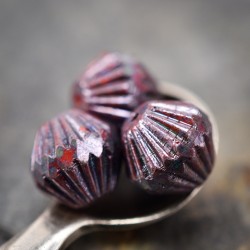 Bicone rouge prune 11mm X4 Perles Verre Tchèque Opaque Métallisé