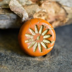 Aster orange brique bronze 12mm X6 Perles verre tchèque mat