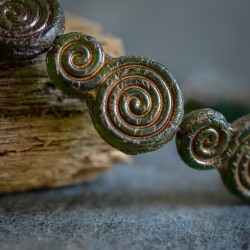 Spirales vert foncé cuivre 16mm X2 Perles verre tchèque dépoli