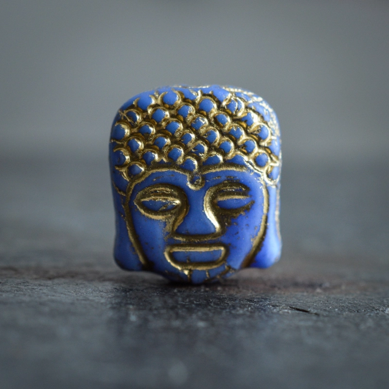 Bouddha bleu bronze 14mm X2 Perles verre tchèque opaque