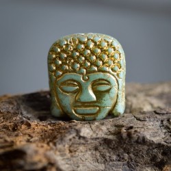 Bouddha vert clair 14mm X2 Perles verre tchèque mat Bronze