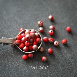 Perles rondes mates rouge cuivré 4mm X30 Perles verre tchèque texturé