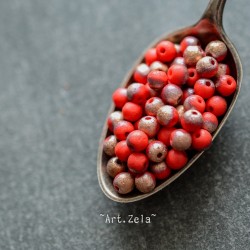 Perles rondes mates rouge cuivré 4mm X30 Perles verre tchèque texturé