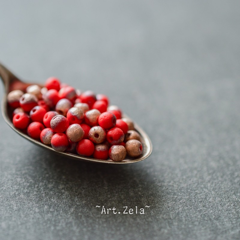 Perles rondes mates rouge cuivré 4mm X30 Perles verre tchèque texturé