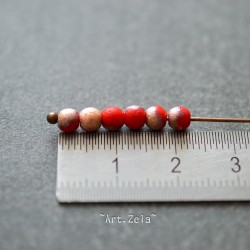 Perles rondes mates rouge cuivré 4mm X30 Perles verre tchèque texturé