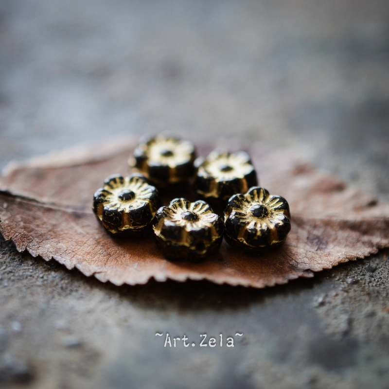 Perles hawaïennes noir doré 6mm X25 Perles verre tchèque opaque