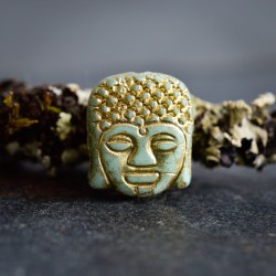 Bouddha vert clair 14mm X2 Perles verre tchèque mat Bronze