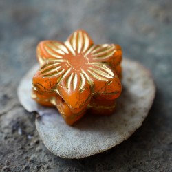 Fleur étoile orange bronze 16mm X2 Perles verre de Bohême