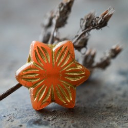 Fleur étoile orange bronze 16mm X2 Perles verre de Bohême