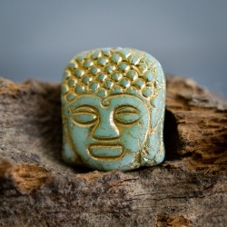 Bouddha vert clair 14mm X2 Perles verre tchèque mat Bronze