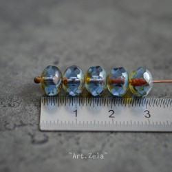 Rondelles Picasso bleu 8x6mm X10 Perles verre tchèque premium