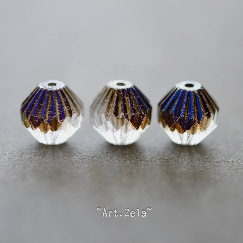 Bicônes transparents gris bleu 11mm X6 Perles verre tchèque cannelé