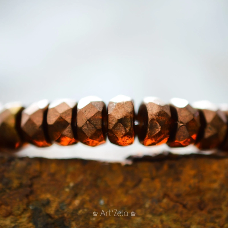 Rondelles octogonales ambre cuivre 6mm X20 Perles verre tchèque