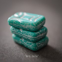 Perle rectangle turquoise blanc 19mm X2 Perles verre tchèque mat