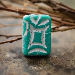 Perle rectangle turquoise blanc 19mm X2 Perles verre tchèque mat