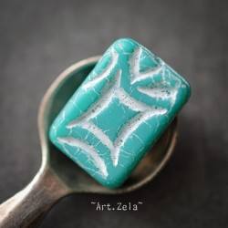 Perle rectangle turquoise blanc 19mm X2 Perles verre tchèque mat