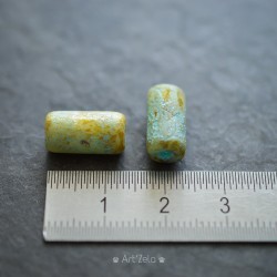 Tubes miel turquoise 14mm X4 Perles verre tchèque Picasso mat