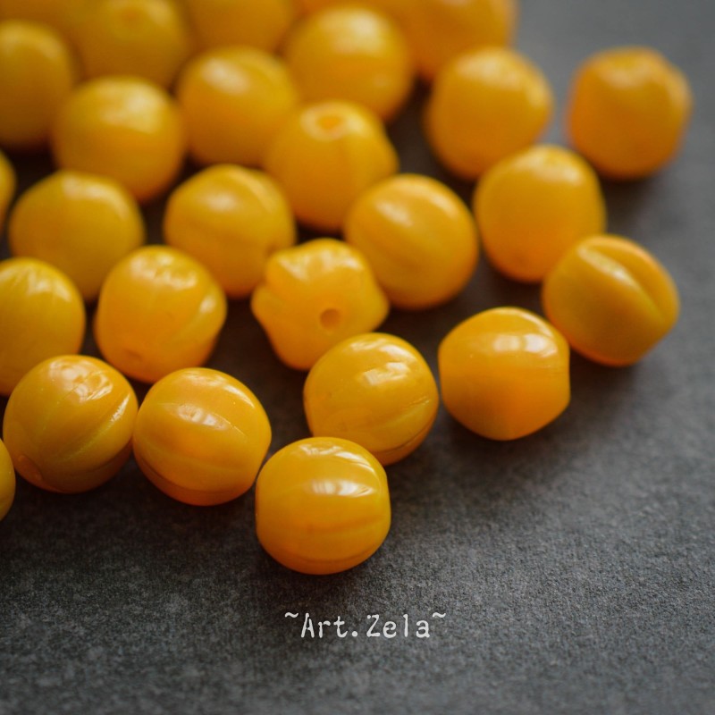 Melons jaune safran 6mm X20 Perles verre tchèque