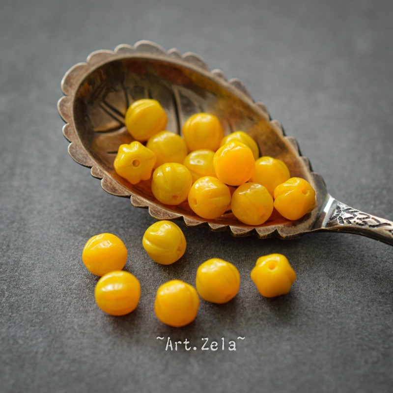 Melons jaune safran 6mm X20 Perles verre tchèque