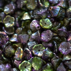 Clochettes vert violet bronze 7x5mm X30 Perles verre tchèque métallisé