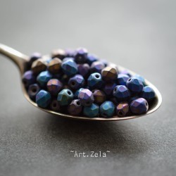 Facettes bleu violet bronze 4mm X50 Perles verre tchèque mat