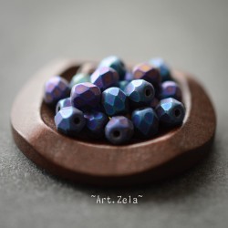 Facettes bleu violet bronze 4mm X50 Perles verre tchèque mat