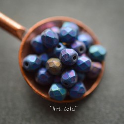 Facettes bleu violet bronze 4mm X50 Perles verre tchèque mat