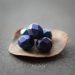 Facettes bleu violet bronze 4mm X50 Perles verre tchèque mat