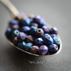 Facettes bleu violet bronze 4mm X50 Perles verre tchèque mat