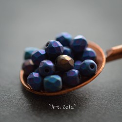 Facettes bleu violet bronze 4mm X50 Perles verre tchèque mat