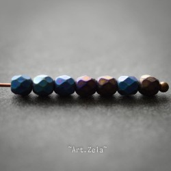 Facettes bleu violet bronze 4mm X50 Perles verre tchèque mat