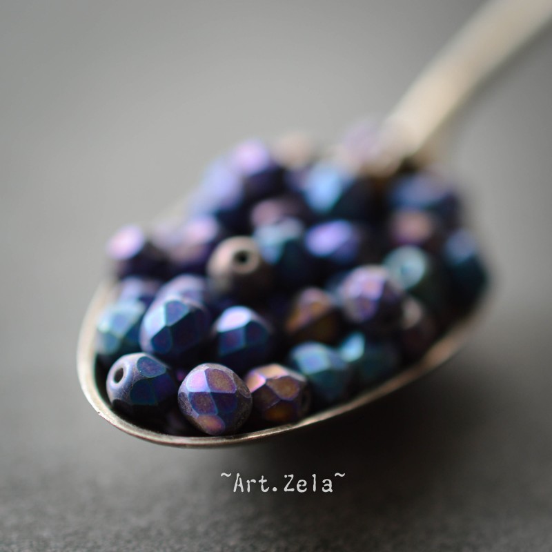 Facettes bleu violet bronze 4mm X50 Perles verre tchèque mat