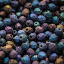 Facettes bleu violet bronze 4mm X50 Perles verre tchèque mat