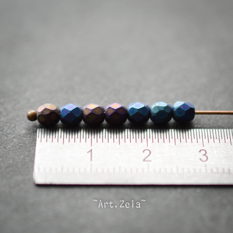 Facettes bleu violet bronze 4mm X50 Perles verre tchèque mat