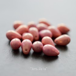 Gouttes rose lustré bronze 9mm X15 Perles verre tchèque