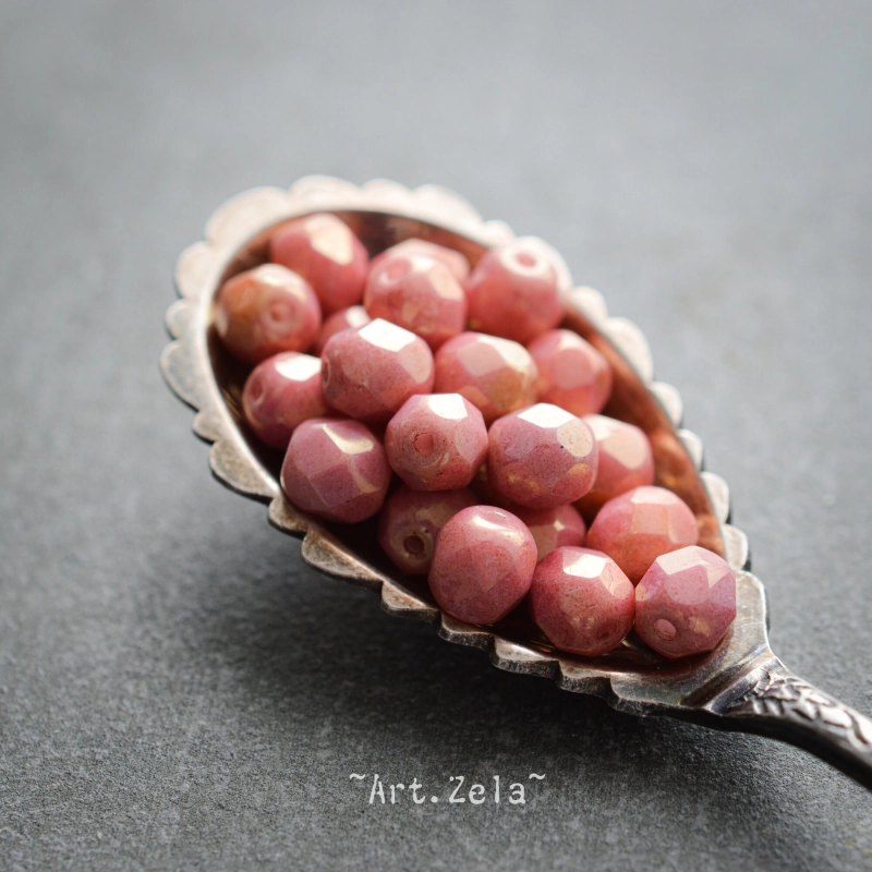 Facettes rose saumon lustré 6mm X28 Perles verre tchèque opaque