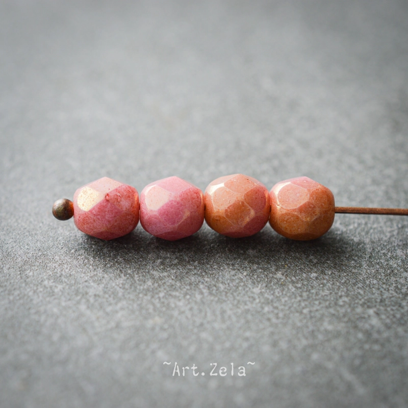 Facettes rose saumon lustré 6mm X28 Perles verre tchèque opaque
