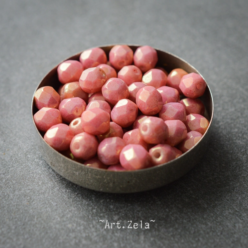 Facettes rose saumon lustré 6mm X28 Perles verre tchèque opaque