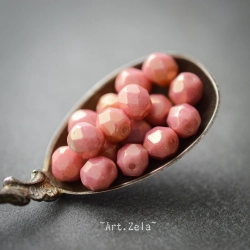 Facettes rose saumon lustré 6mm X28 Perles verre tchèque opaque