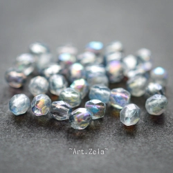 Facettes bleu gris irisé 4mm  X50 Perles verre tchèque texturé