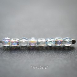 Facettes bleu gris irisé 4mm  X50 Perles verre tchèque texturé