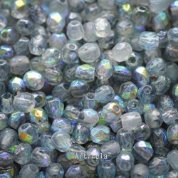 Facettes bleu gris irisé 4mm  X50 Perles verre tchèque texturé