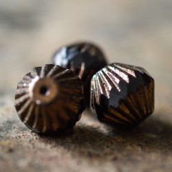 Bicones noir bronze 11mm X4 Perles Verre Tchèque Métallisé