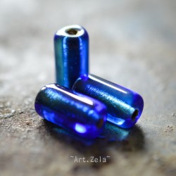 Tubes bleu saphir 14mm  X4 Perles verre tchèque premium