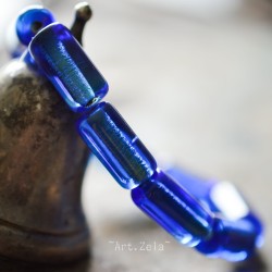 Tubes bleu saphir 14mm  X4 Perles verre tchèque premium