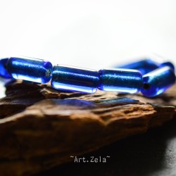 Tubes bleu saphir 14mm  X4 Perles verre tchèque premium