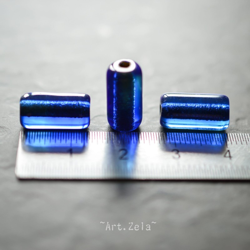 Tubes bleu saphir 14mm  X4 Perles verre tchèque premium