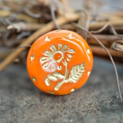 Marguerites orange doré 18mm X2 Perles verre tchèque opaque
